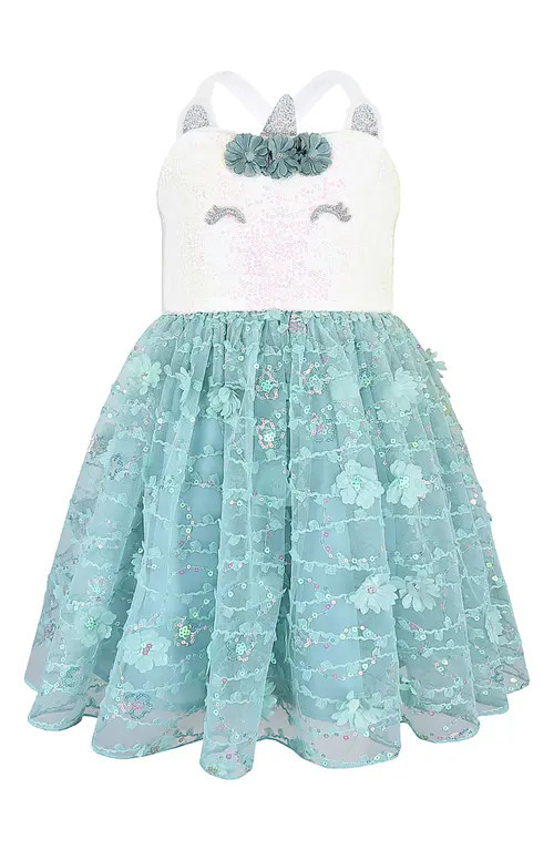 Zunie Kids' Unicorn Sequined Soutache Dress in Ivory Sage at Nordstrom, Size 6X | Nordstrom