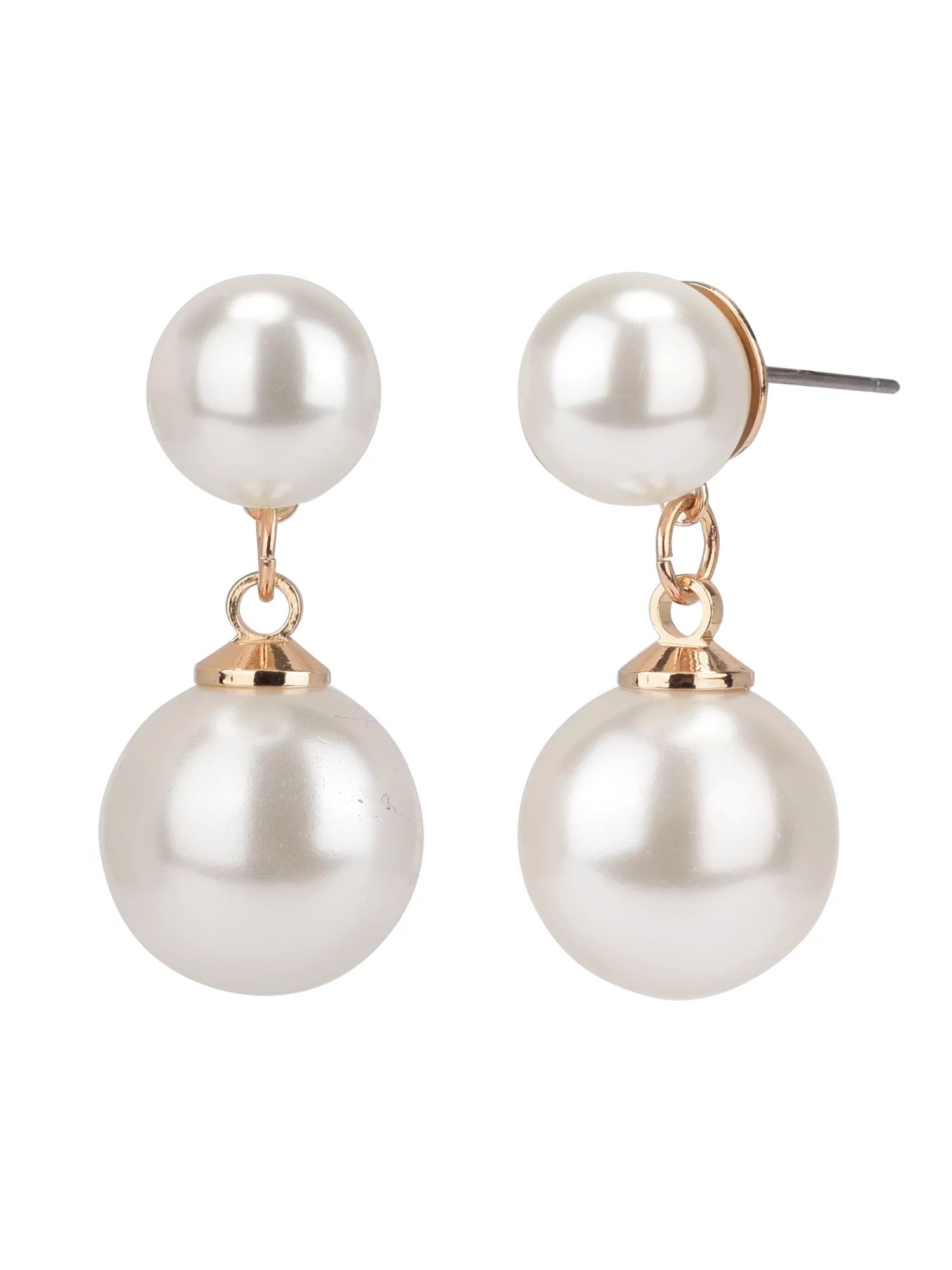 Time And Tru Women's Gold Faux Pearl Drop Earring | Walmart (US)