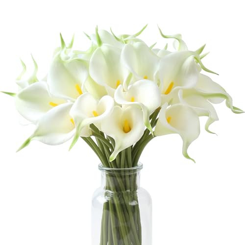SITUMEIZI 24 PCS White Fake Flowers Artificial Calla Lily Silk Flowers Real Touch for Mother's Day Easter Home Kitchen Decor Wedding Bouquet Office Spring Decoration | Amazon (US)