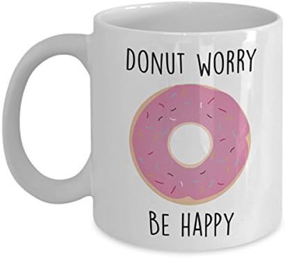 Donut Worry Be Happy Mug - Funny Tea Hot Cocoa Coffee Cup - Novelty Birthday Christmas Anniversar... | Amazon (US)