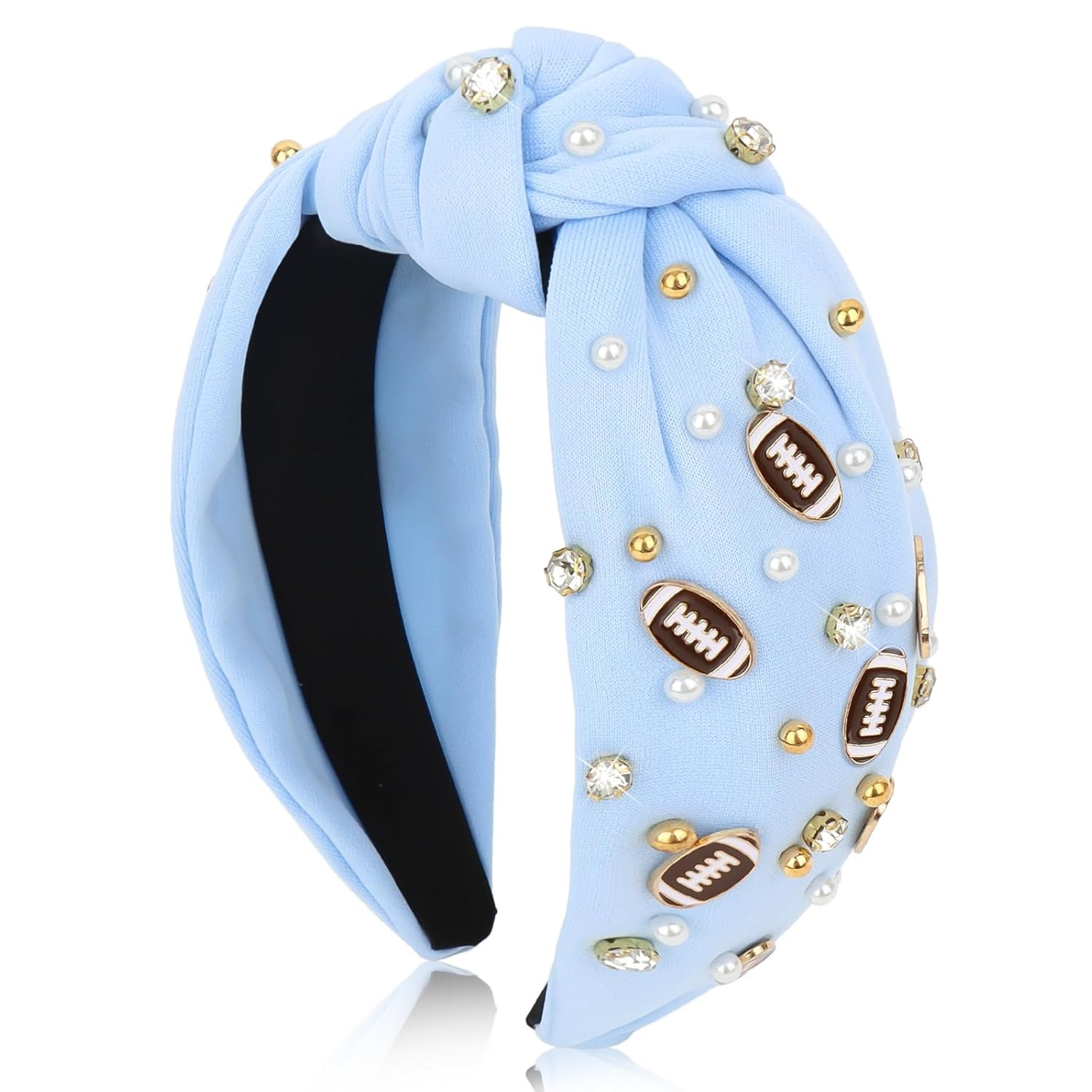 Football Headbands for Women Crystal Football Embellished Wide Top Knot Headband for Women Game D... | Amazon (US)