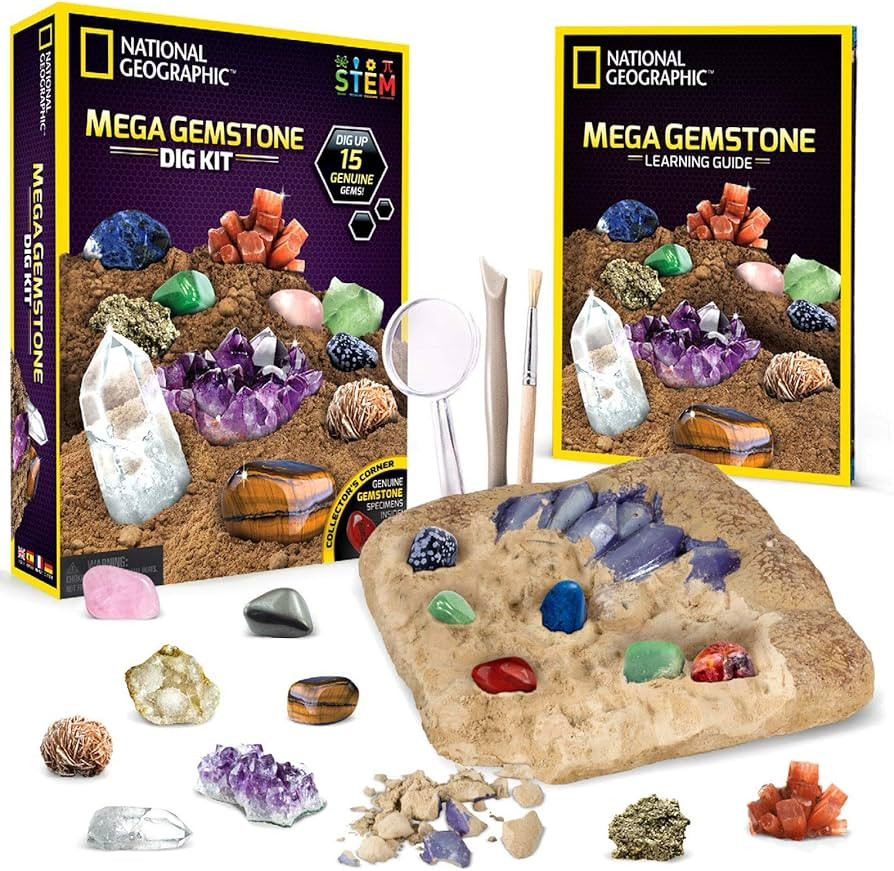 NATIONAL GEOGRAPHIC Mega Gemstone Dig Kit – Dig Up 15 Real Gemstones and Crystals, Science Kit ... | Amazon (US)