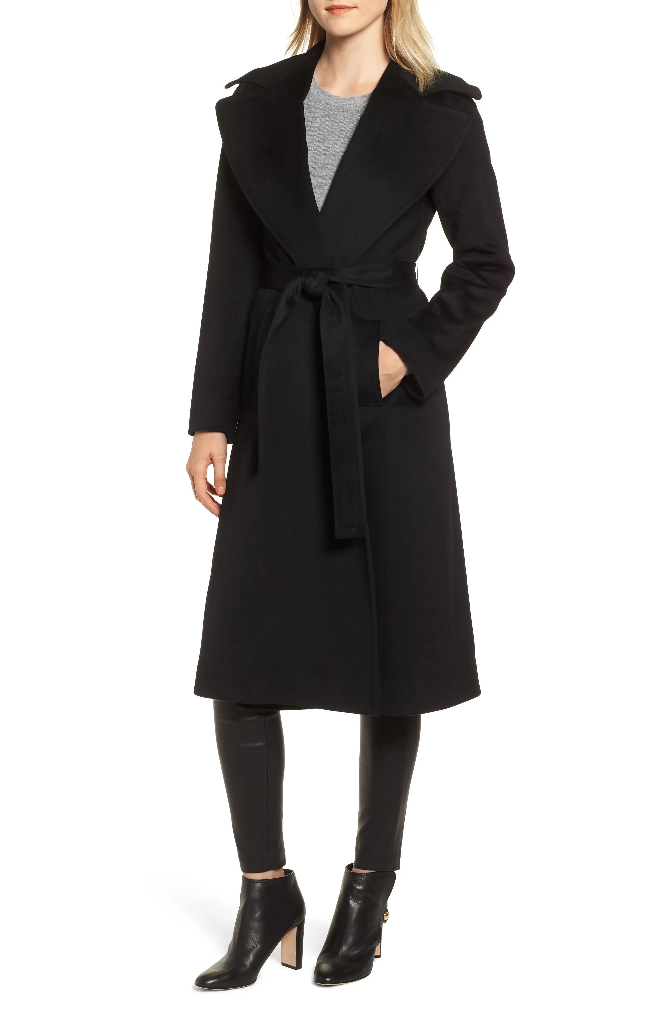 Women's Fleurette Loro Piana Wool Wrap Coat, Size 8 - Black | Nordstrom