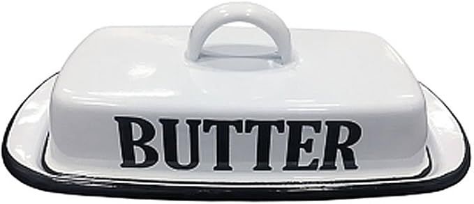 VIP- Vintage Farmhouse Style Enamel Butter Dish, White and Black | Amazon (US)