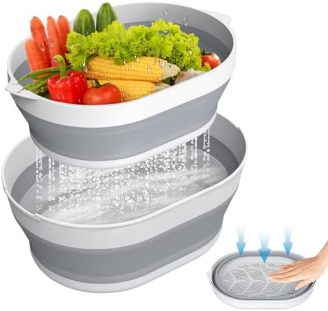 2 in 1 Collapsible Sink Basin - 5.3 QT Foldable Fruit Washing Bowl with Strainer - Silicone Colla... | Amazon (US)