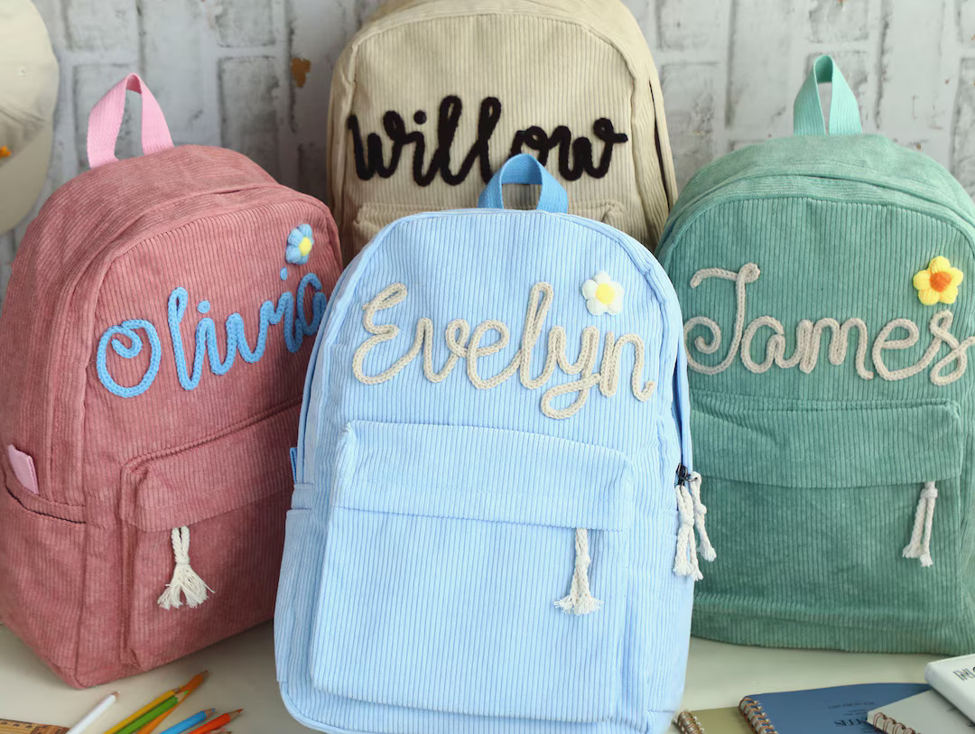 Personalized Kids Corduroy Backpack,kindergarten Backpack,toddler Backpack,kids School Bag,monogr... | Etsy (US)