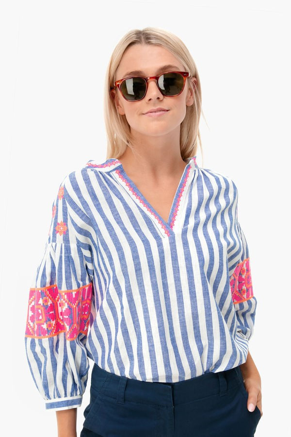 Ocean Stripe Embroidered Blouse | Tuckernuck