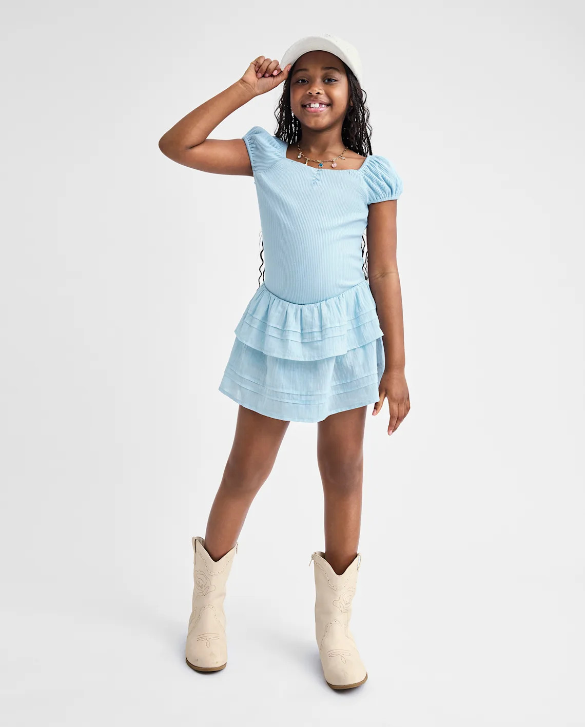 Girls Pleated Tiered V-Waist Dress - blue | The Children's Place