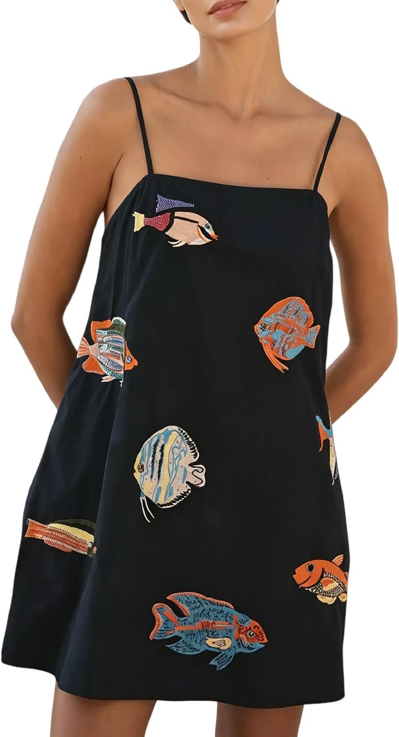Women Boho Mini Cami Dress Graffiti Colorful Sundress | Amazon (US)