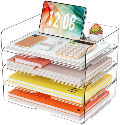 YKLSLH 4 Trays Paper Organizer Letter Tray - Acrylic Desk File Organizer, Stackable Clear Paper H... | Amazon (US)