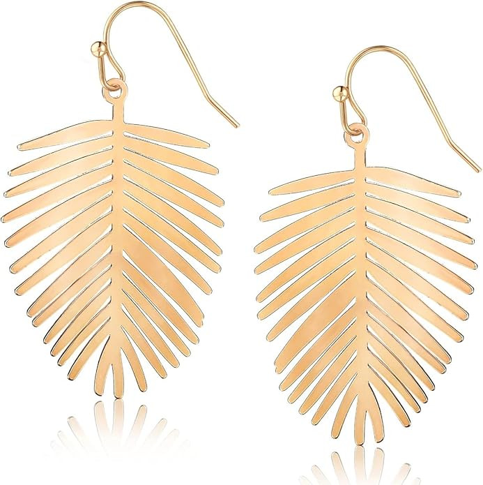 Humble Chic Palm Leaf Earrings for Women - Boho Tropical Dangle Earrings in Gold, Rose Gold, or S... | Amazon (US)