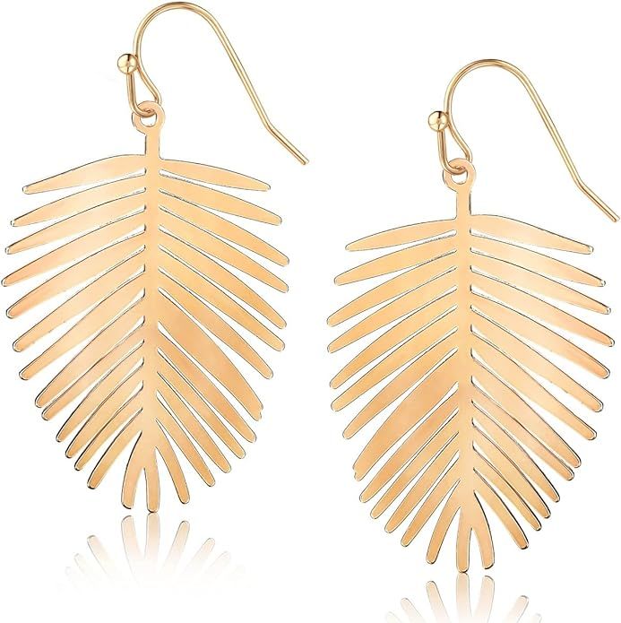 Humble Chic Palm Leaf Earrings for Women - Boho Tropical Dangle Earrings in Gold, Rose Gold, or S... | Amazon (US)