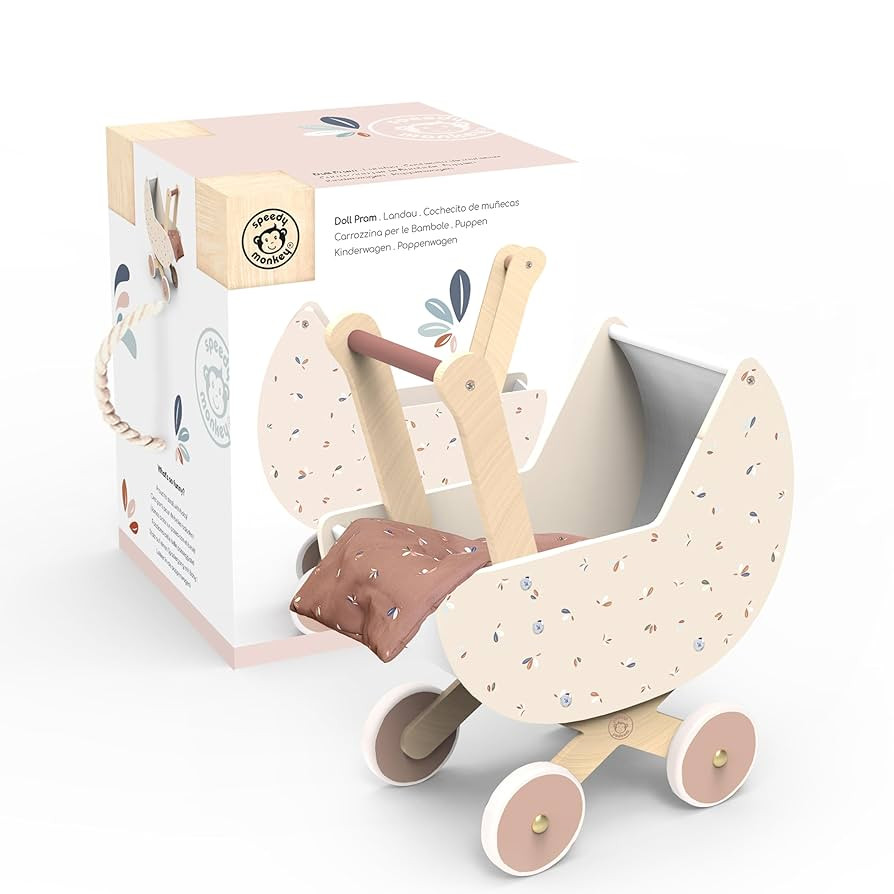 Speedy Monkey Doll Pram for Dollhouse – FSC Wooden Kids Stroller & Carriage for Baby Dolls with... | Amazon (US)