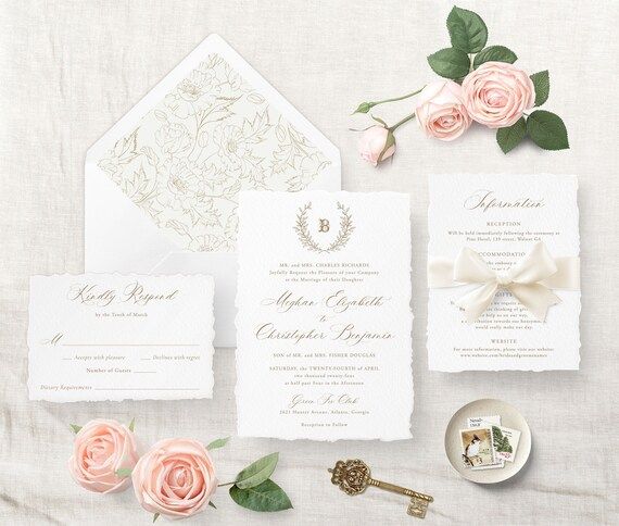 Elegant Wedding Invitation Template, Calligraphy Invitation Suite, Printable, Monogram Invitation... | Etsy (US)