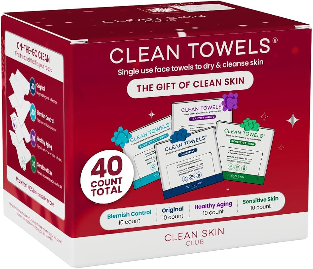 Clean Skin Club Clean Towels® XL Holiday Variety 4-Pack Gift Box – Disposable Face Towels Gift... | Amazon (US)