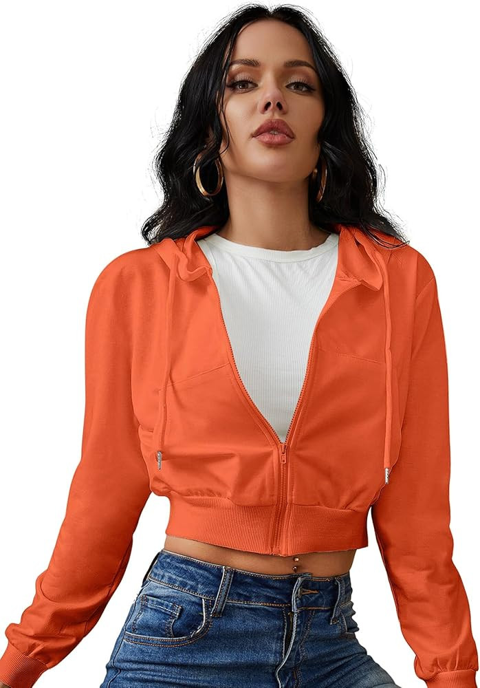 Women's Zip Up Hoodies Cropped Cardigan Jacket Drawstring Hooded Sweatshirts Casual Long Sleeve T... | Amazon (US)
