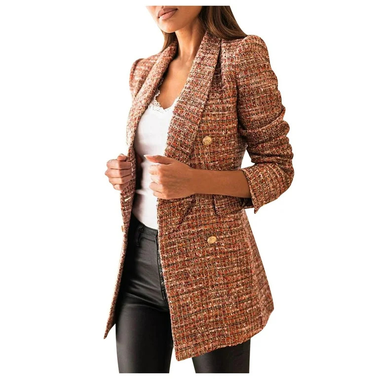 MGCWSH Womens Tweed Blazers Casual Long Sleeve Double Breasted Open Front Blazer Jackets Work Sui... | Walmart (US)