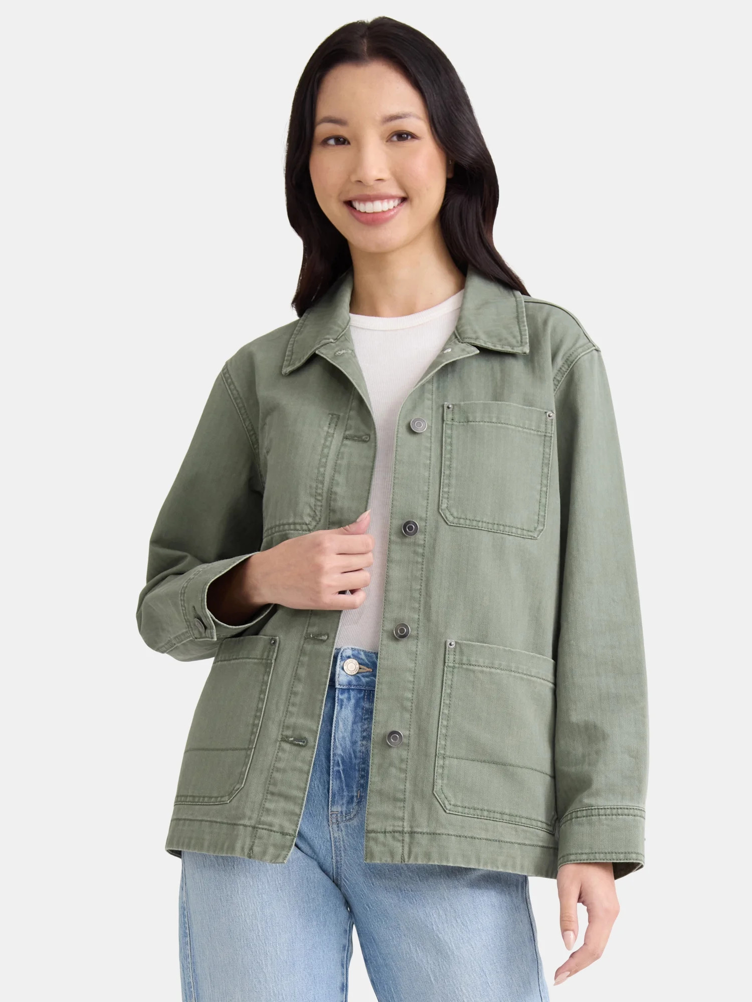 Time and Tru Women's and Women’s Plus Denim Utility Jacket, Sizes XS-4X | Walmart (US)