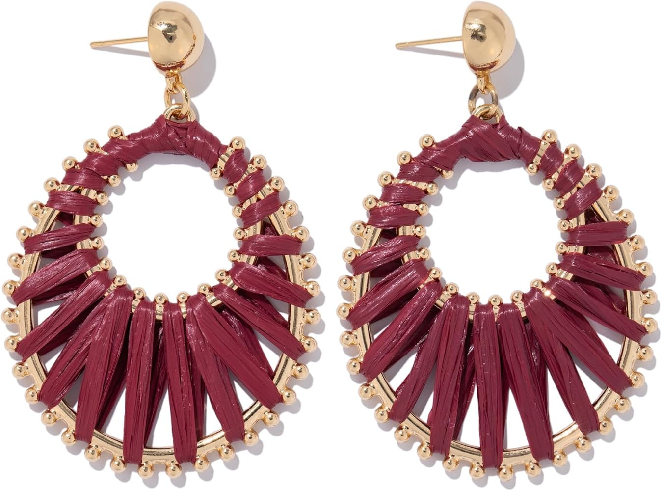 Gold Raffia Earrings Boho Summer Beach Jewelry Trendy Statement Dangle Drop Earrings for Women | Amazon (US)