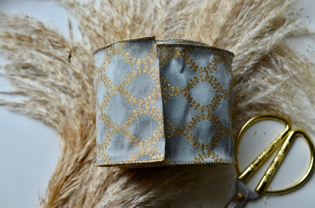 10 Yards Smokey Pewter and Gold Wired Ribbon - Etsy | Etsy (US)