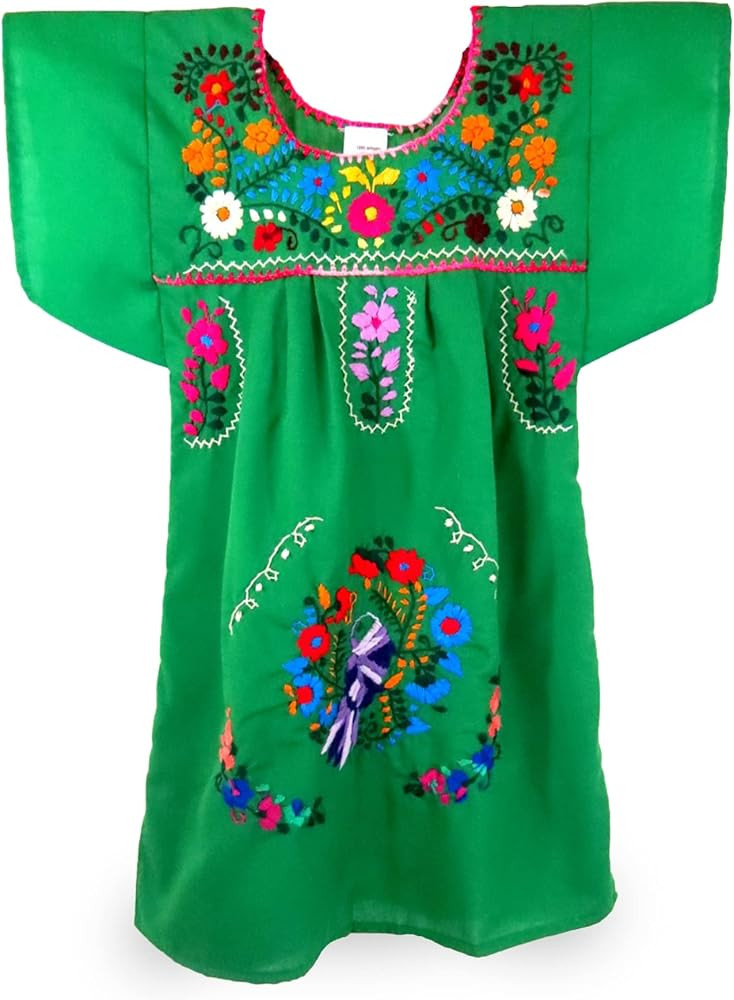 Embroidered Puebla Mexican Dress for Girls, Handmade Traditional Mexican Dress for Girls, Cotton ... | Amazon (US)