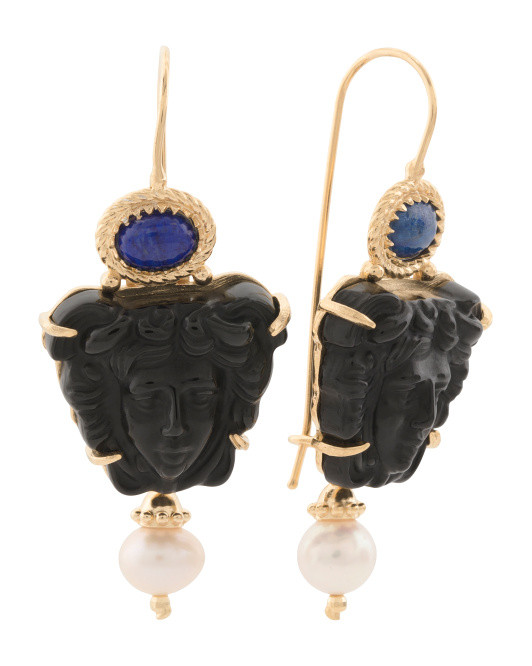 Made In Italy 18kt Gold Plated Black Venetian Glass Earrings | TJ Maxx