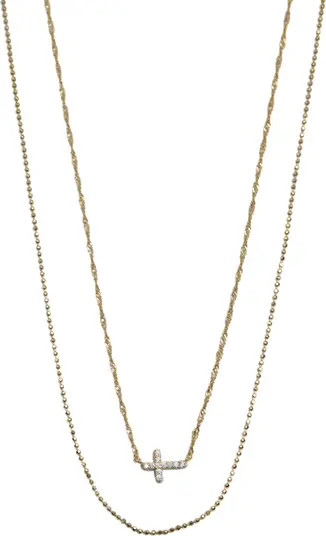 Argento Vivo Sterling Silver Layered 18K Gold Plate Sterling Silver Pavé Cross Pendant Necklace ... | Nordstrom