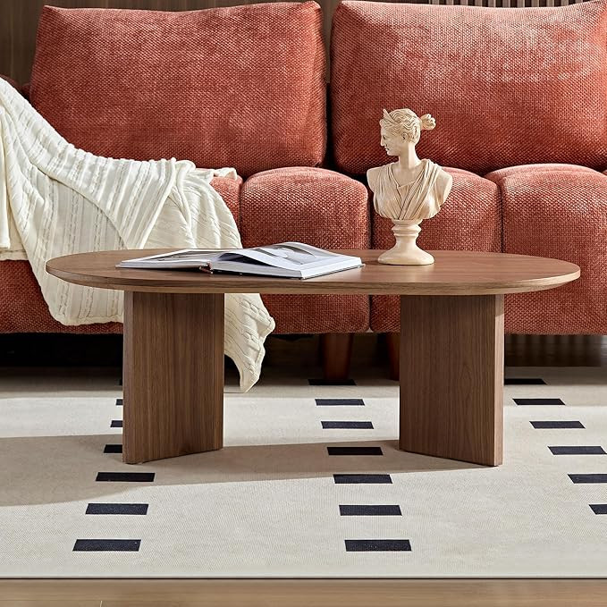 39.37'' Oval Coffee Table for Living Room Pedestal Coffee Table Mid Century Modern Coffee Table W... | Amazon (US)