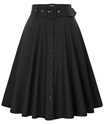 Women's Vintage High Waisted A-Line Skirts Flowy Long Skirt with Pockets and Belts Black XL | Amazon (US)