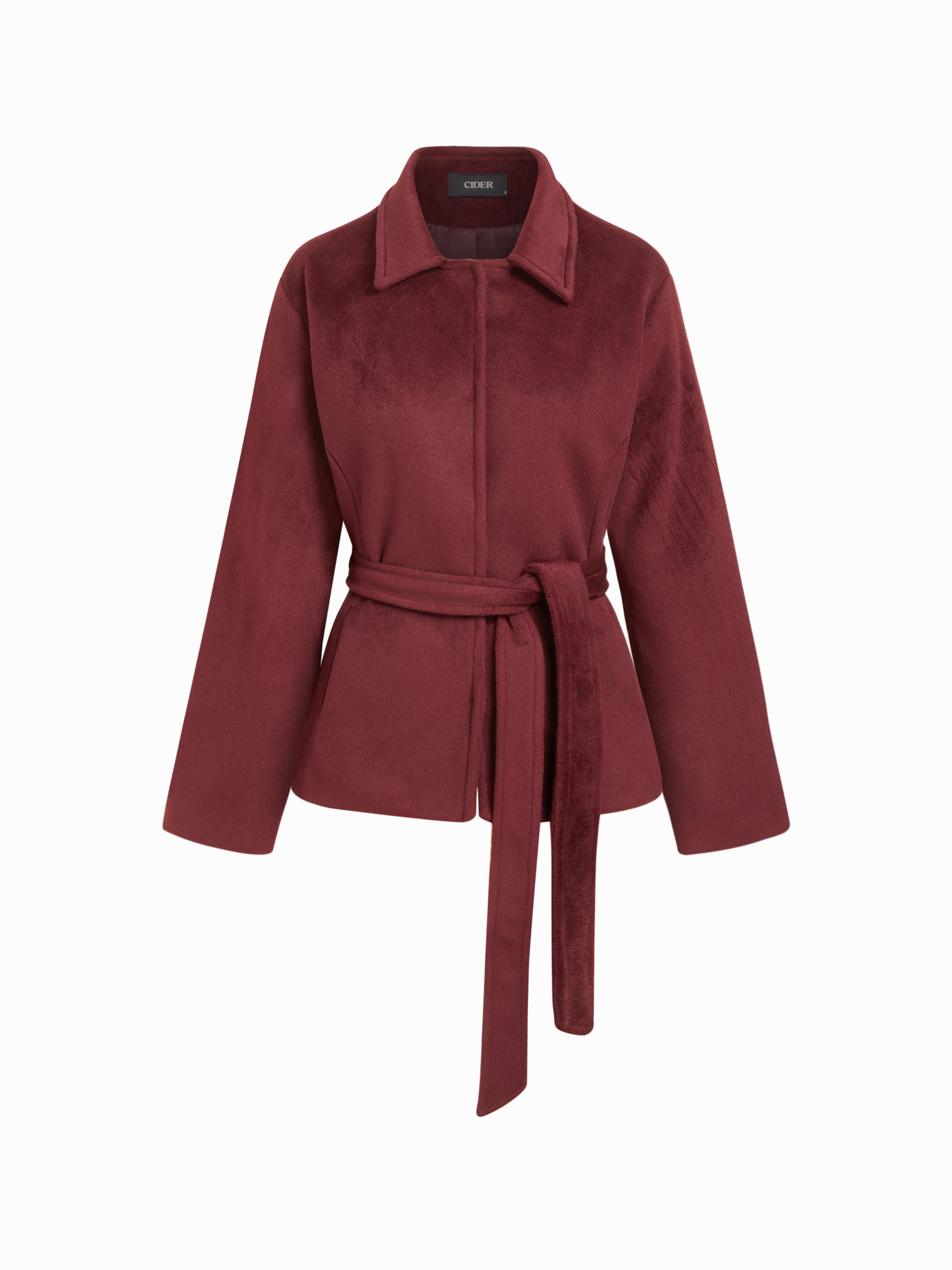 Wool-like fabrics Wool Look Collar Oversized Jacket With Belt For Daily Casual | Cider