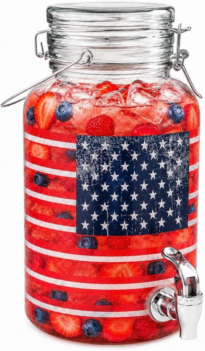 1 Gallon Glass Drink Dispenser with Spigot – 250 anniversary American Flag Beverage Dispenser, ... | Amazon (US)