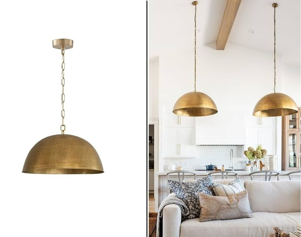 Hammered Brass Dome Pendant Light, Antique Pendant Light Brass Lampshade Ceiling Light Kitchen Is... | Amazon (US)