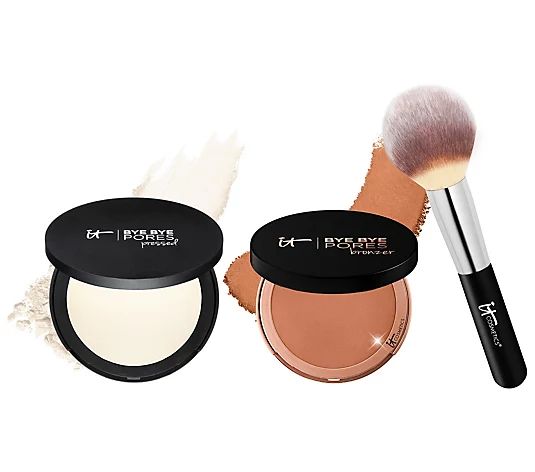 IT Cosmetics Bye Bye Pores Pressed Powder & Bronzer w/ Brush - QVC.com | QVC