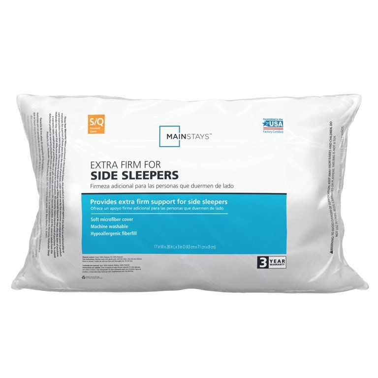 Mainstays Extra Firm Bed Pillow, Ideal for Side Sleepers, 100% Polyester, Standard Queen, White | Walmart (US)