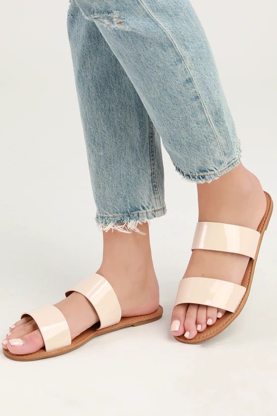 Time to Chill Nude Patent Slide Sandals | Lulus (US)