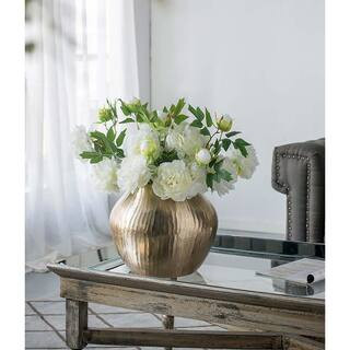 11.5 in. Gold Aluminum Round Chisel Design Decorative Vase, Vintage Vase, Flower Vase Tabletop Va... | The Home Depot