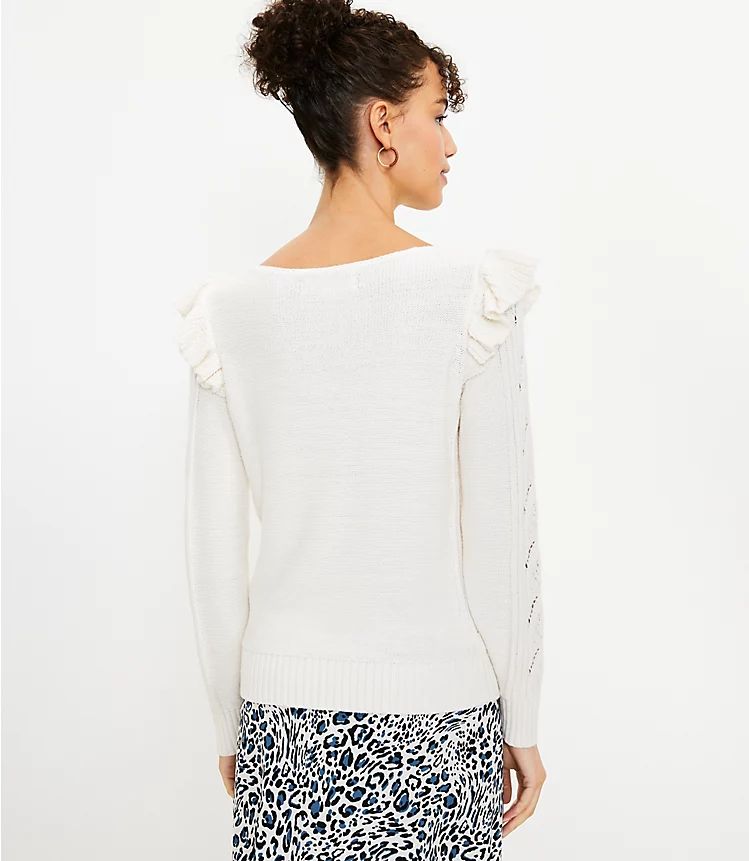 Cable Shoulder Ruffle Sweater | LOFT