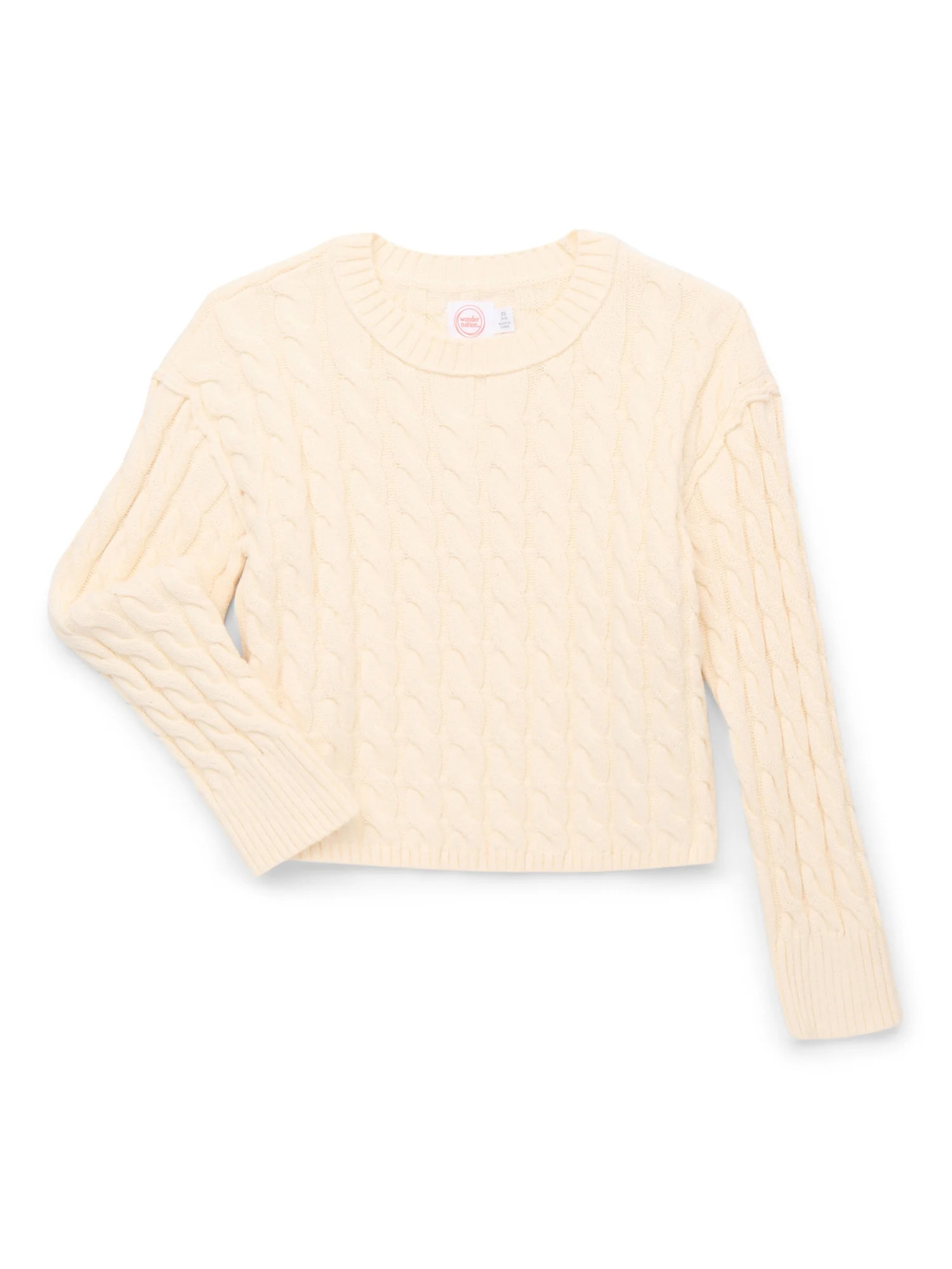 Wonder Nation Girls' Cropped Cotton Cable Knit Sweater, Sizes 4-18 | Walmart (US)
