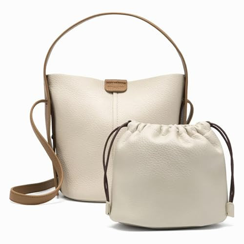 NEWBELLA Women's Bucket Bags and Purses Small Drawstring Handbags Hobo Purse Top-handle Crossbody Bag For Women (Beige) | Amazon (US)