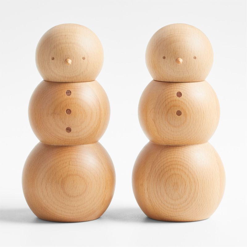 Wood Snowman Salt and Pepper Mill Grinders | Crate & Barrel | Crate & Barrel