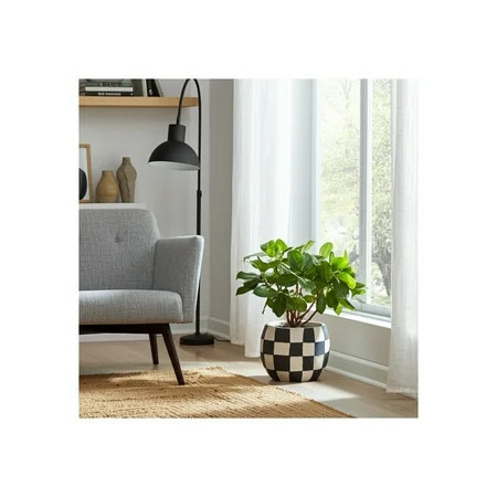 Checkered Planter Pot - Round Modern Decorative Cement Flower Pot - Handcrafted Pottery for Indoor & Outdoor Plants - Home & Garden Decor - Drainage Hole Included - 7" Black & White | Walmart (US)