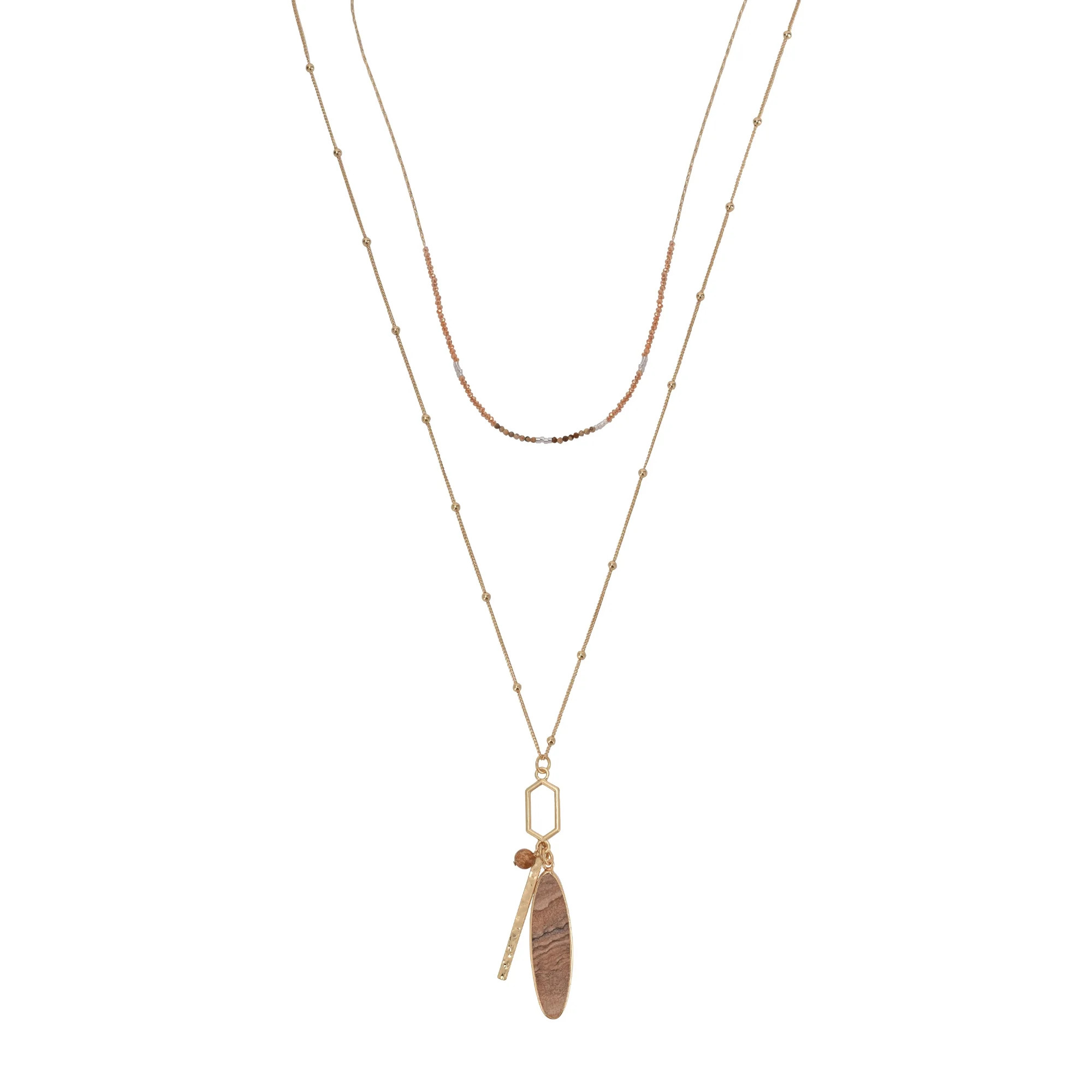 The Pioneer Woman - Women's Jewelry, Soft Gold-tone Duo Necklace Set with Genuine Stone | Walmart (US)