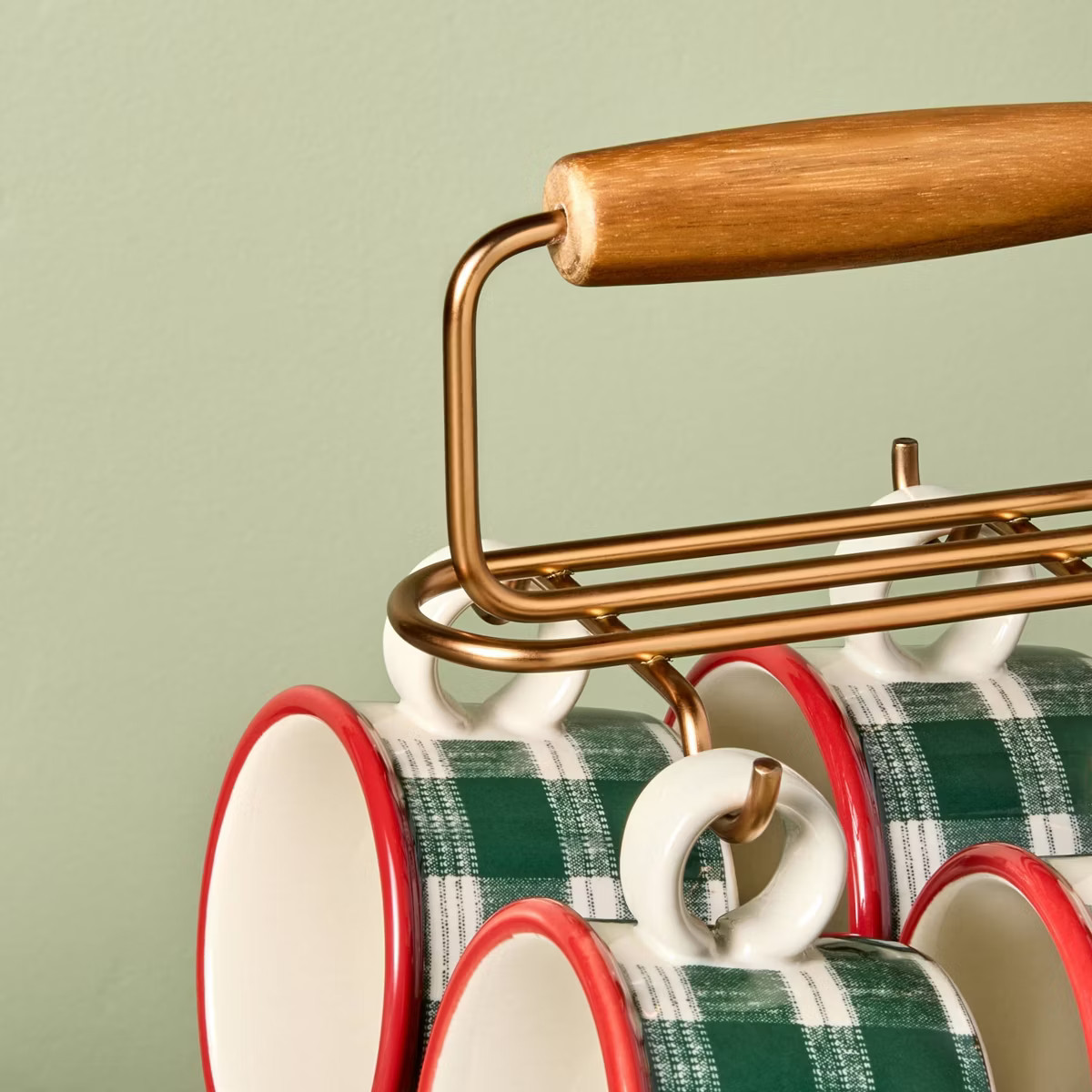 9pc 6.5oz Stoneware Reactive Glaze Hot Cocoa Caddy Green/Cream Plaid - Hearth & Hand™ with Magn... | Target