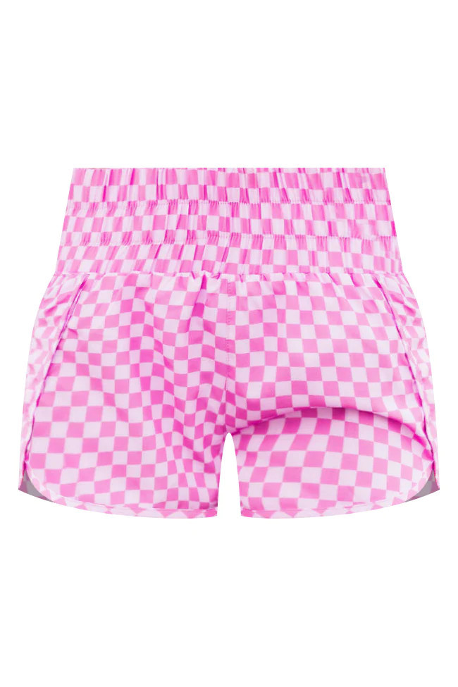 Errands To Run Pink Checkered High Waisted Athletic Shorts | Pink Lily