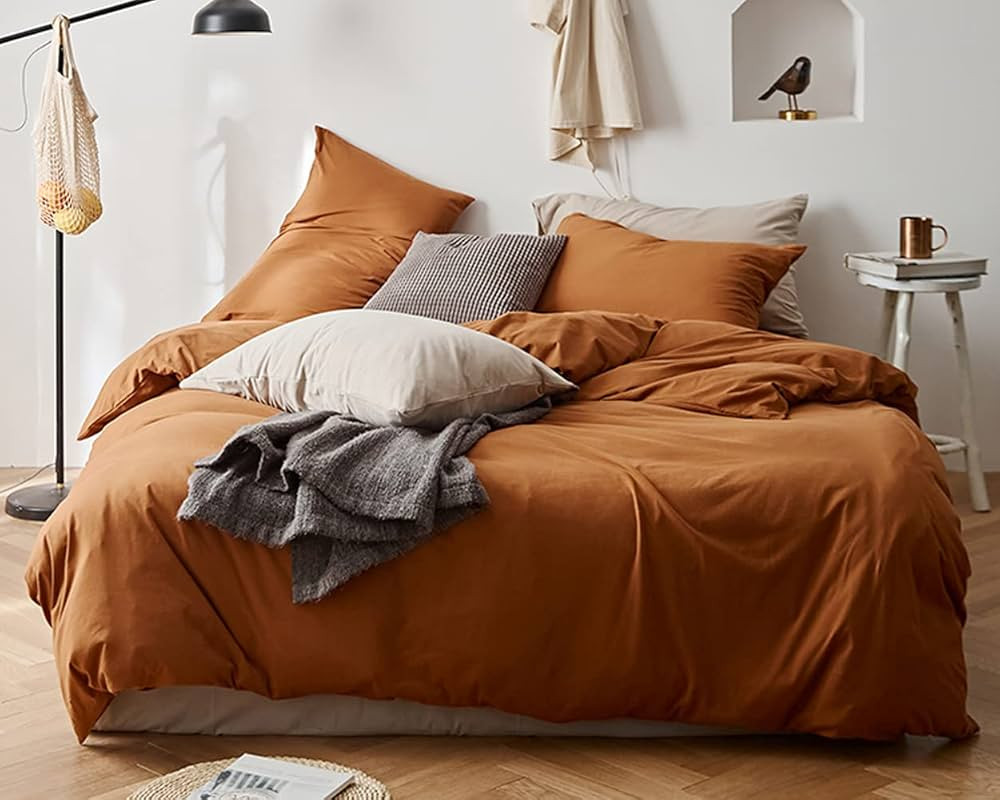 Omelas Caramel Pumpkin Duvet Cover Twin Size Burnt Orange Rust Modern Minimalist Style Solid Colo... | Amazon (US)