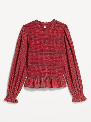 Long-Sleeve Plaid Smocked Top | Old Navy (US)