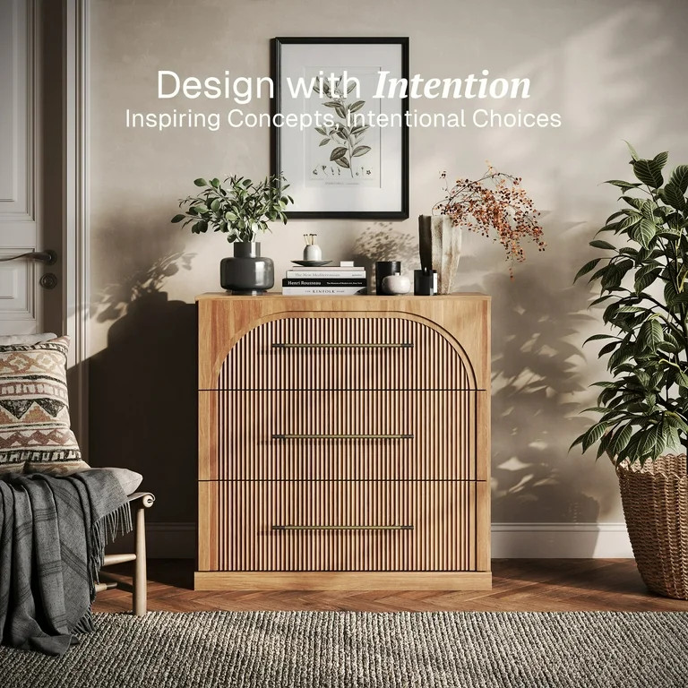 BELLEZE Fluted Modular Sideboard Cabinet, Classic Modern Buffet Cabinet with 3 Drawers, Accent Cr... | Walmart (US)