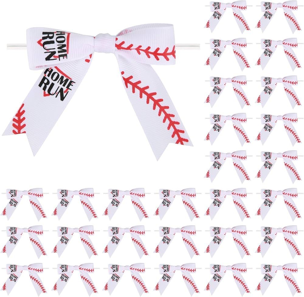 30 Pcs Baseball Printed Ribbon Bows 3 Inch Twist Tie Crafts Small Bows for Gift Wrapping, Baby Sh... | Amazon (US)