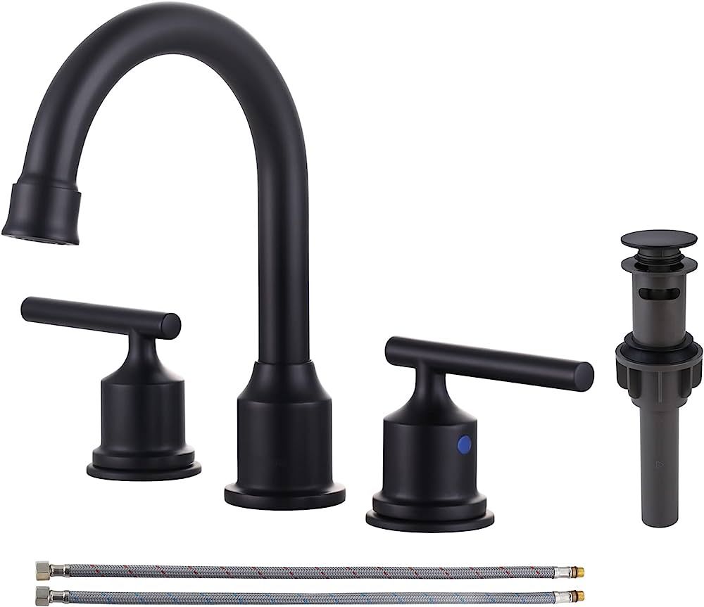 WOWOW 2 Handle Bathroom Faucet Matte Black Bathroom Sink Faucet Widespread Faucet with Pop Up Dra... | Amazon (CA)