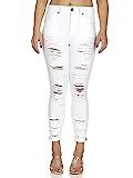 COVER GIRL Women's Size High Waisted Cute Ripped Fray Fit Skinny Juniors, White Distressed, 22 Plus | Amazon (US)